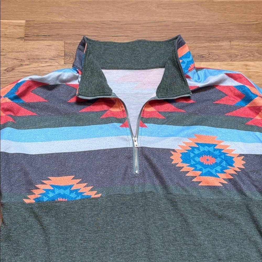 Southwest Inspired Multicolor Long Sleeve Quarter-Zip Pullover Women’s M - Picture 2 of 11